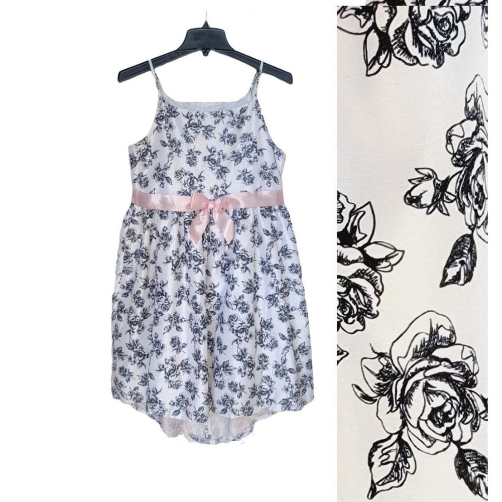 Sz 16 Bonnie Jean Formal Dress White Girls Spring Summer Party Roses Hi-low - Picture 1 of 8